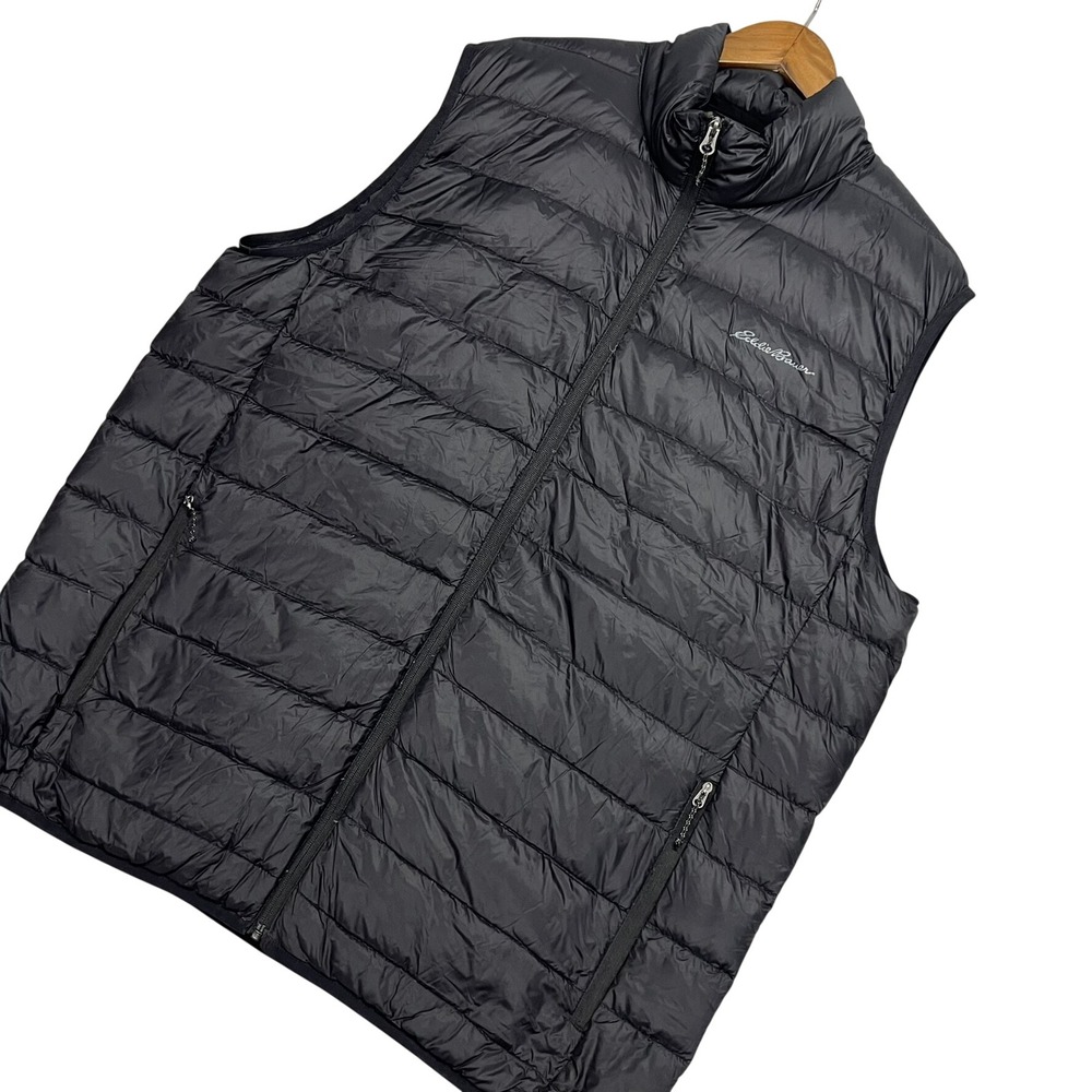 Eddie Bauer EB650 Down Puffer Vest Mens Tall XL Black Full Zip Lightweight Puffy